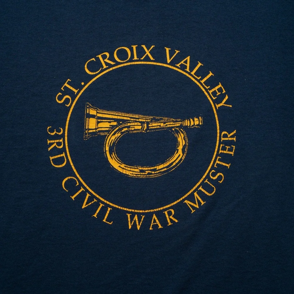 Vintage 80s 90s St Croix Valley 3rd Civil War Muster T Shirt Navy Blue Trumpet L